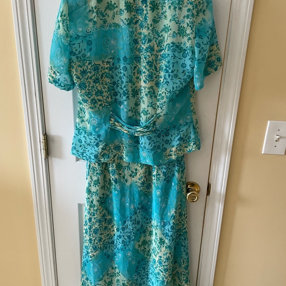Karin Stevens Size 12 Teal Floral 2-Piece Dress & Jacket Set 🌿💙 - Picture 5 of 8